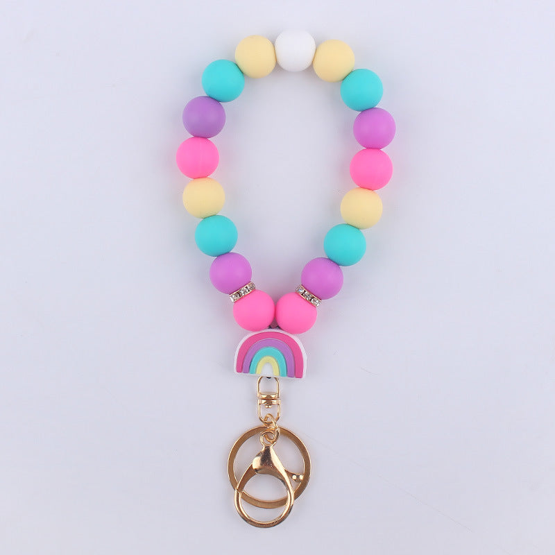 Rainbow Silicone Bead Wristlet Keychain with Rainbow Charm 11