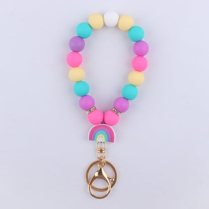 Rainbow Silicone Bead Wristlet Keychain with Rainbow Charm 11