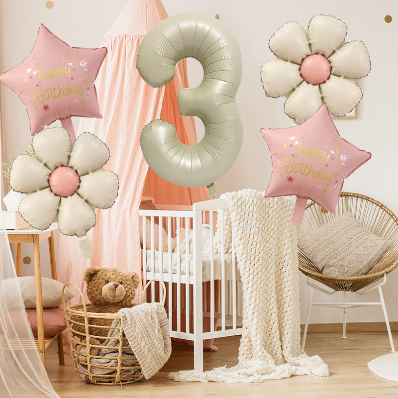 Milk White Bow Ties Bear Retro Daisy Foil Balloon Set