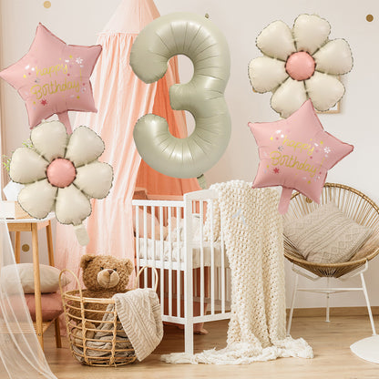 Milk White Bow Ties Bear Retro Daisy Foil Balloon Set