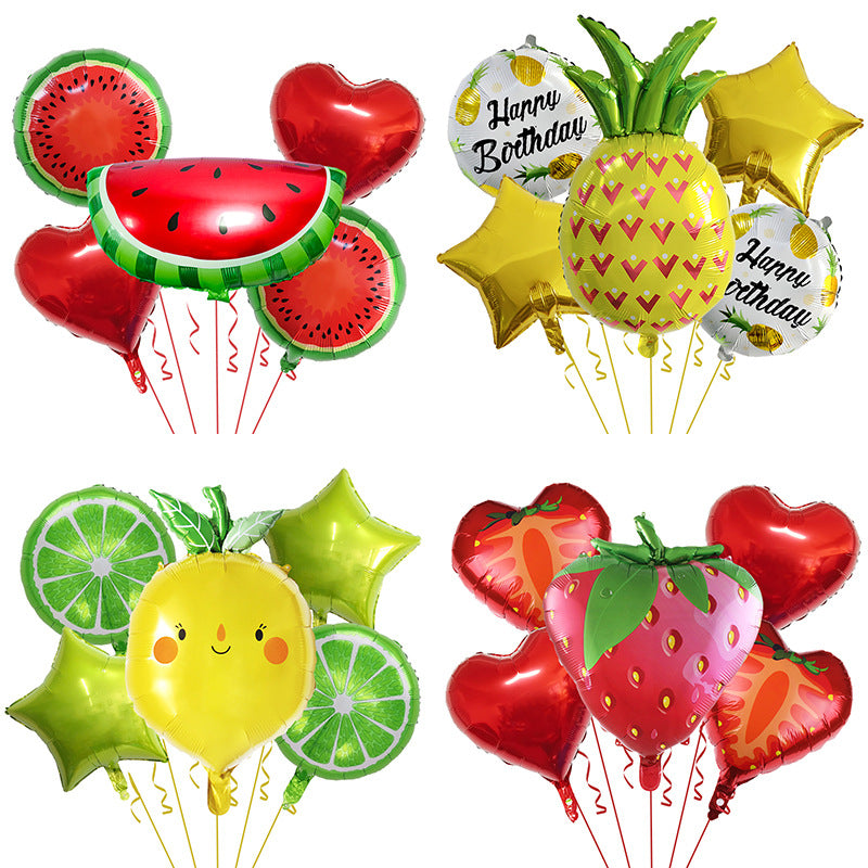 Summer Fruit Foil Balloons Birthday Party Decoration Set 5pcs