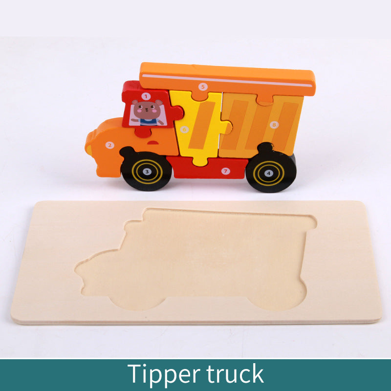 Wooden Building Blocks Animal Traffic Shapes Matching 3D Puzzle Toy 25