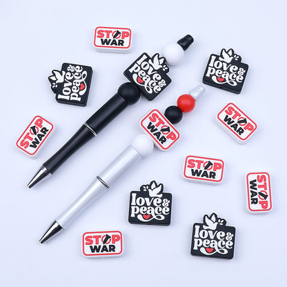 20pcs Silicone Focal Beads Love and Peace with Dove and Stop War Printed 4
