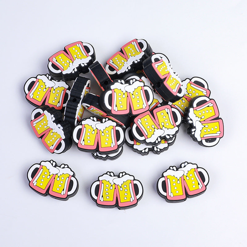 20pcs Silicone Focal Beads Beer Steins Clinking Mugs Design