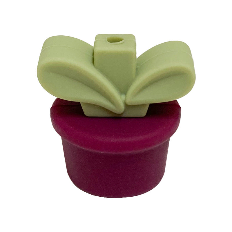 20Pcs Silicone 3D Focal Beads Flowerpot Grass With Leaf Detail 20