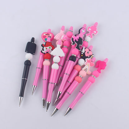 Pink Heart Silicone Beaded Pens Handmade Novelty Office School Gift 3