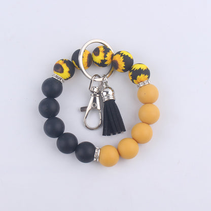 Leopard Print Tassel Silicone Bead Wristlet Keychain Charm 14