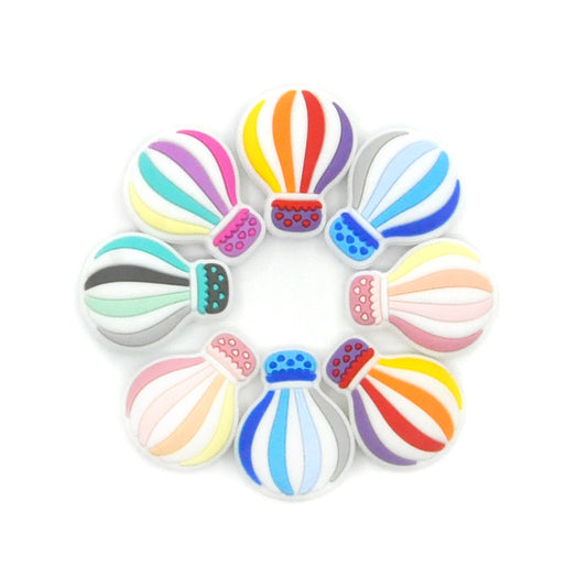 20pcs Silicone Focal Beads Hot Air Balloon Striped Design