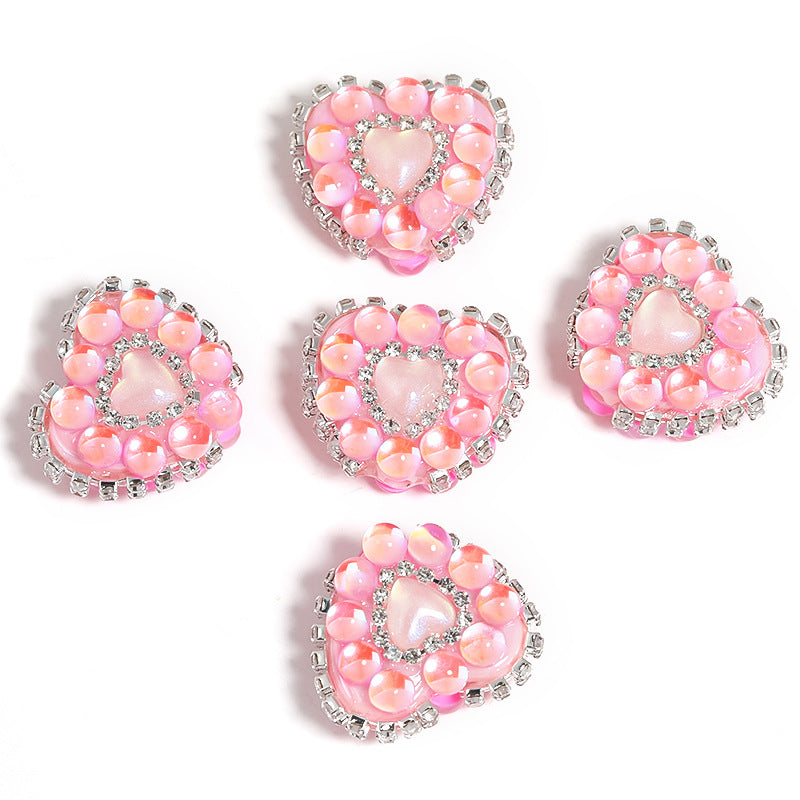 5pcs 21x25mm Chain Heart Rhinestone Beads Jewelry Making 6