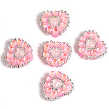 5pcs 21x25mm Chain Heart Rhinestone Beads Jewelry Making 6