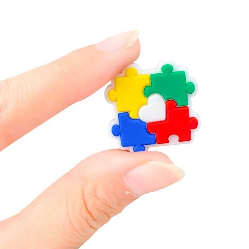20pcs Silicone Puzzle Focal Beads Heart Cutout Center 3