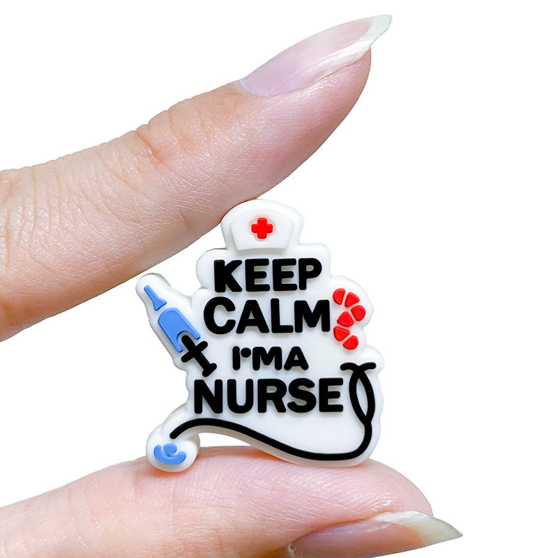 20pcs Silicone Focal Beads Nurse Medical Keep Calm Text with Stethoscope 5