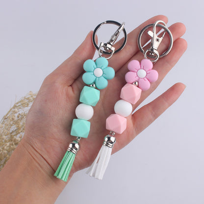Flower Silicone Bead Keychain with Tassel Charm Accessory 3