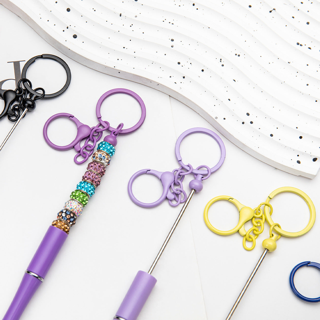 DIY Portable Keychain Beadable Ballpoint Pen Metal Plastic 21.5cm 2