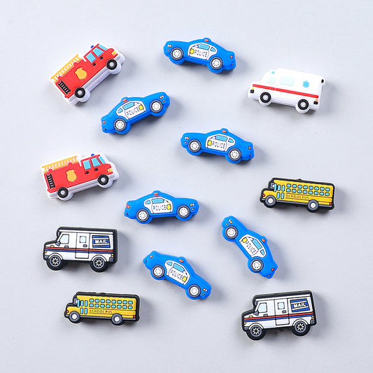 20pcs Silicone Focal Beads Mail Car with Police Fire Ambulance School Bus