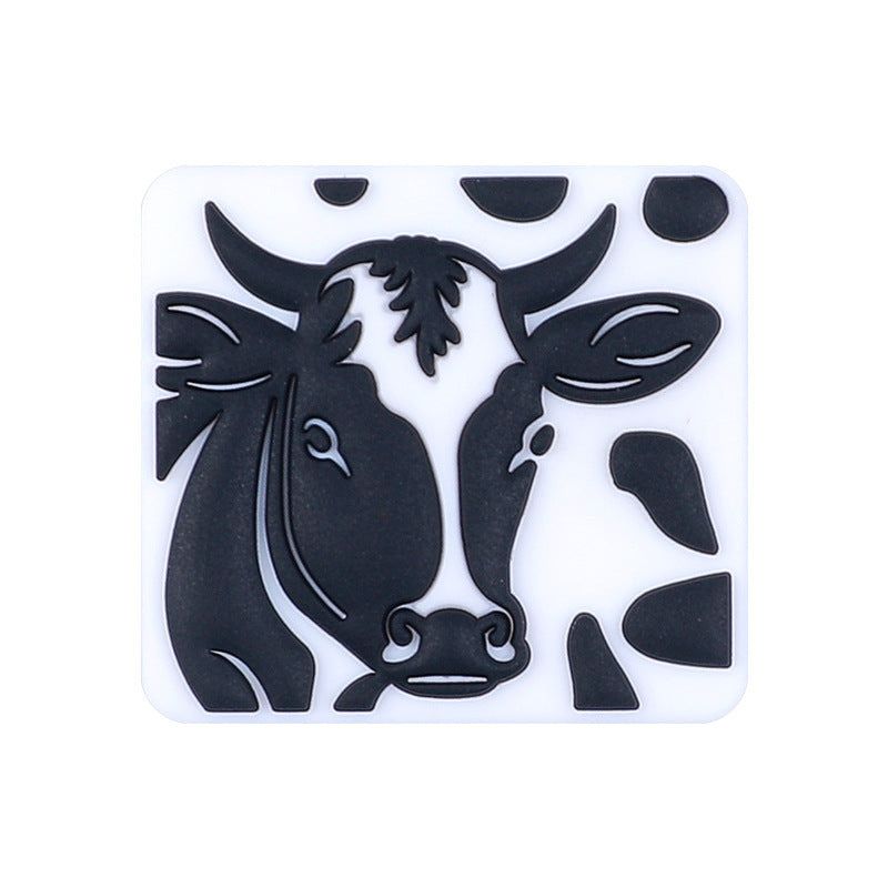 20Pcs Silicone Focal Beads Farm Highland Cattle Square Cow Design 8