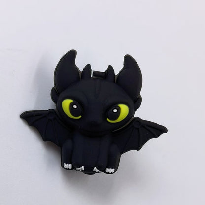 20Pcs Silicone 3D Focal Beads Black and White Dragon Character Sitting Pose 6