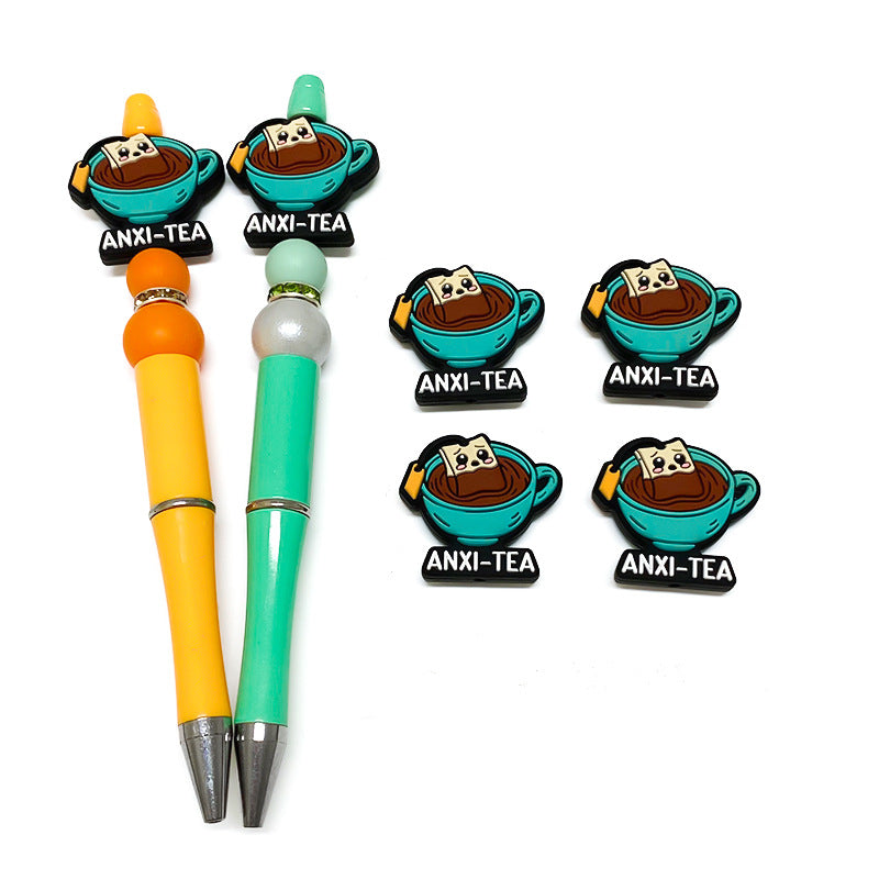 20Pcs Silicone Focal Beads Simulation Tea And Coffee Cups With Printed Text 4