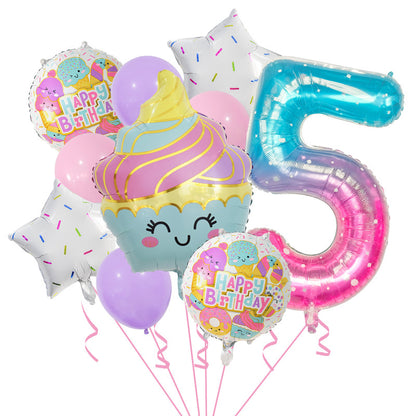 Cupcake and Number 3 Foil Balloons Birthday Party Decoration Set 9