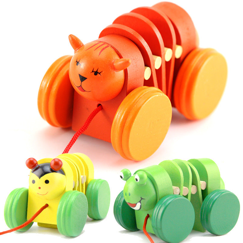 Wooden Animal Caterpillar Montessori Toys Trolley Toy