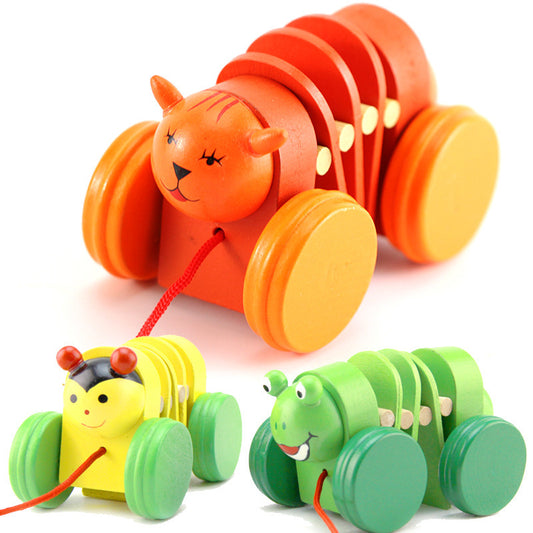 Wooden Animal Caterpillar Montessori Toys Trolley Toy