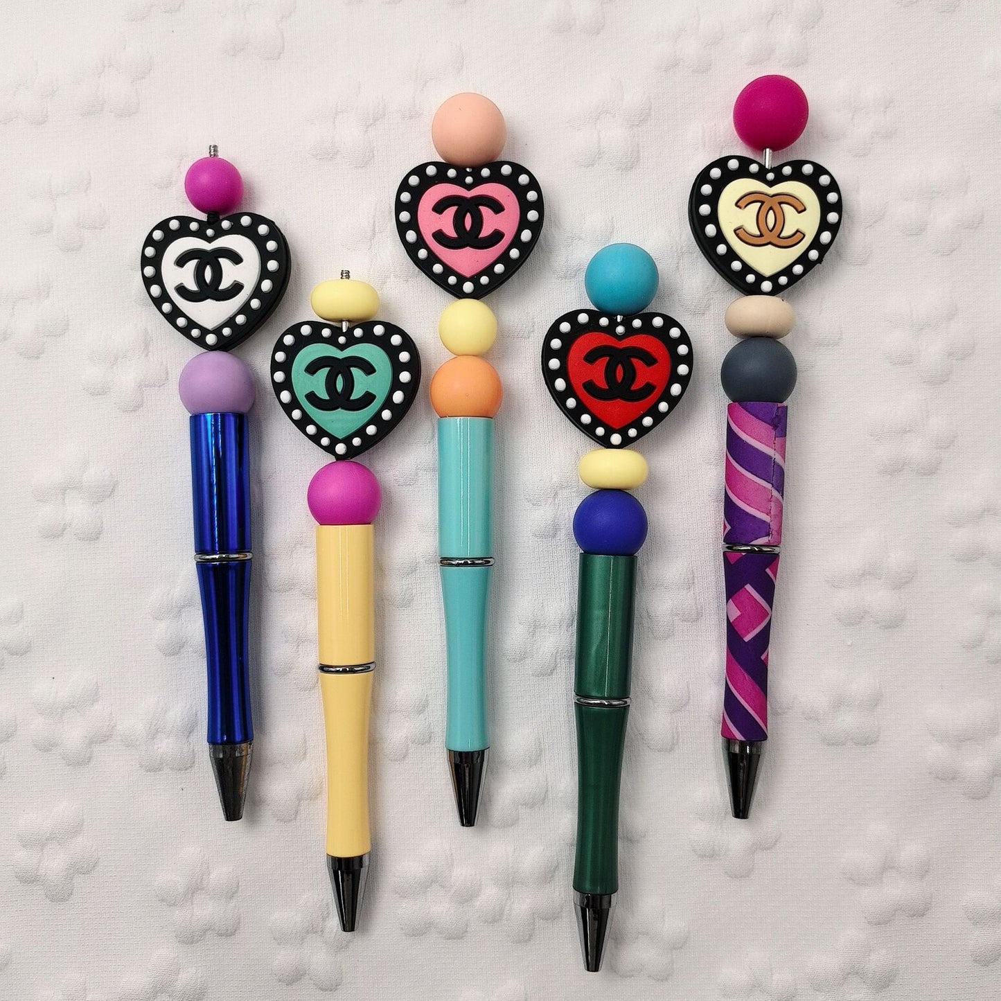 20Pcs Silicone Focal Beads Love Heart with Double Dot Border
