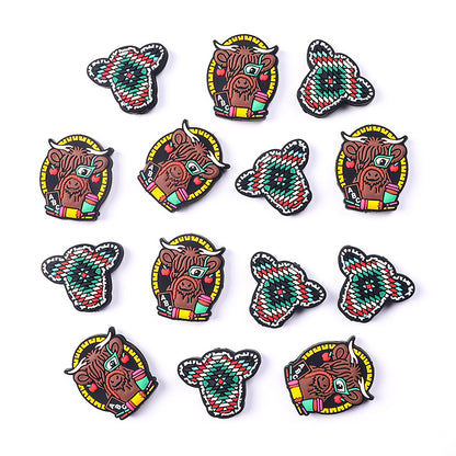 Silicone Focal Beads Cartoon Highland Bullhead Colorful Cow Head 3