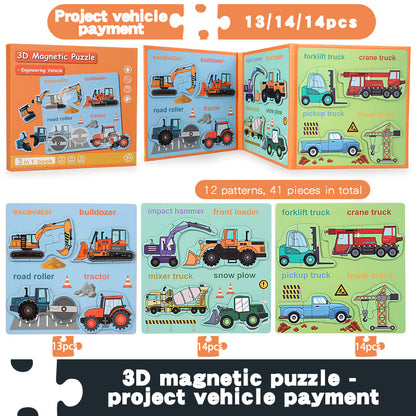 Children's Magnetic Animal Engineering Vehicles Puzzle Toys Wholesale