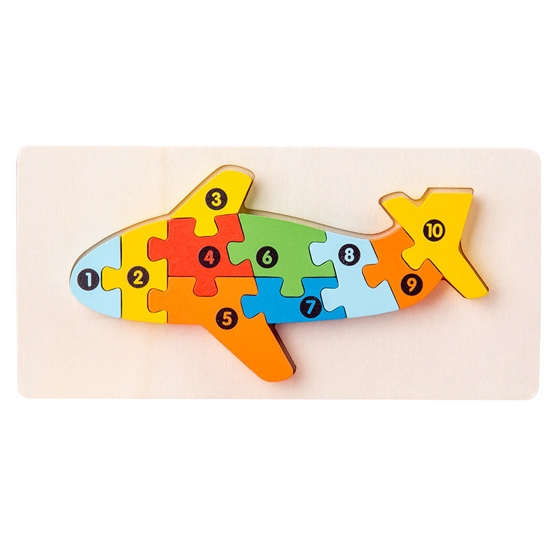 Wooden Building Blocks Animal Traffic Shapes Matching 3D Puzzle Toy 2