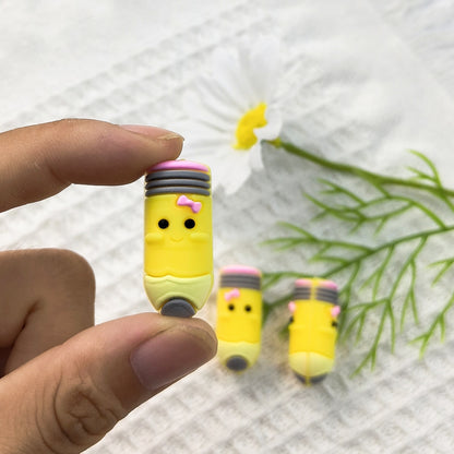 20Pcs Silicone 3D Focal Beads Bow Yellow Pencil Holding Pink Bow 3