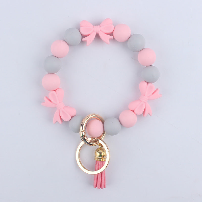 Bow Silicone Bead Wristlet Keychain 14cm Tassel Charm 6