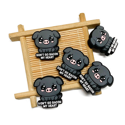 20Pcs Silicone Focal Beads Cartoon Animal Small Black Pig With Printed Text 3