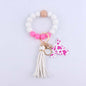 Western Cow Silicone Bead Wristlet Keychain PU Leather Tassel 11