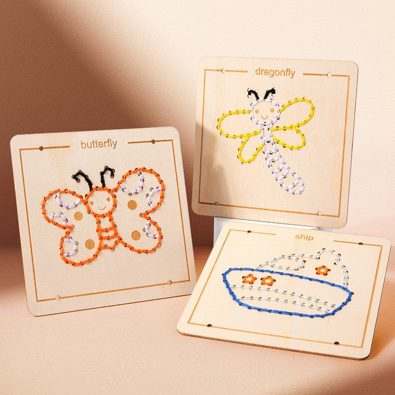 Wooden Rope Embroidery Montessori Toys Early Education 19.8cm 5