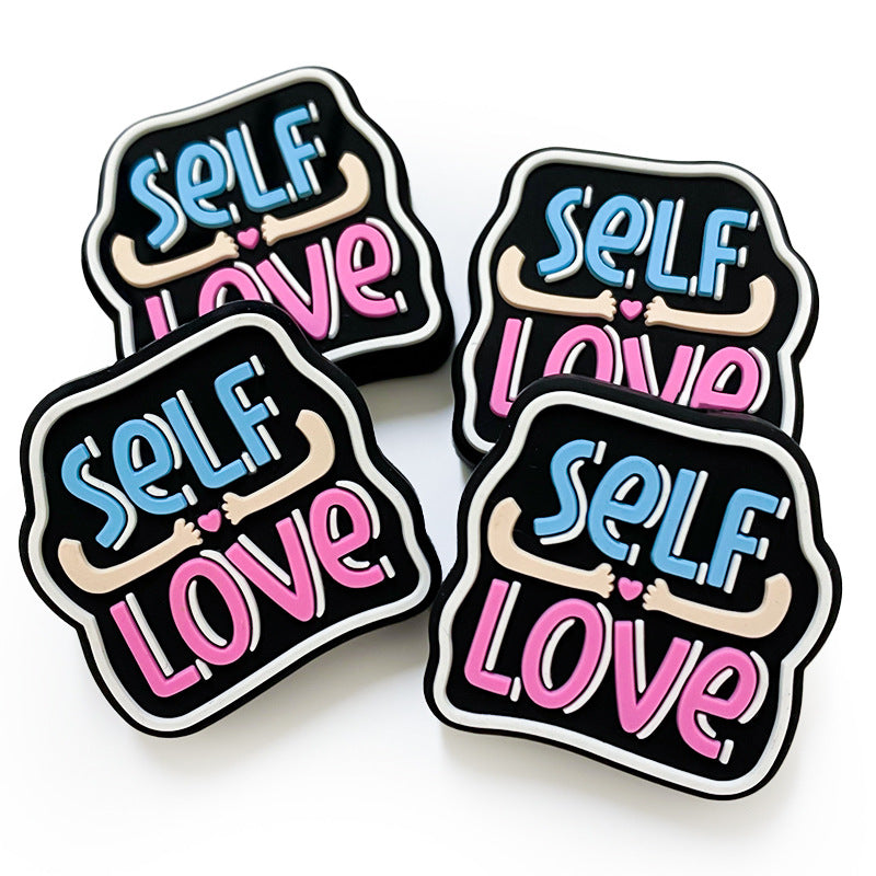 20pcs Silicone Focal Beads Self Love Printed Text Design 3