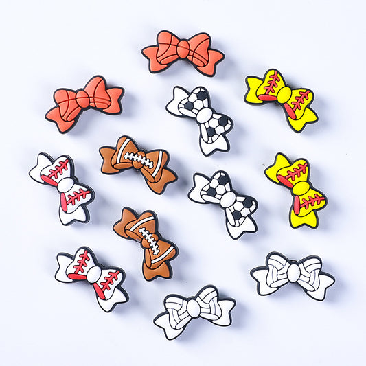 Silicone Focal Beads Sports Bow Shape with Detailed Stitching