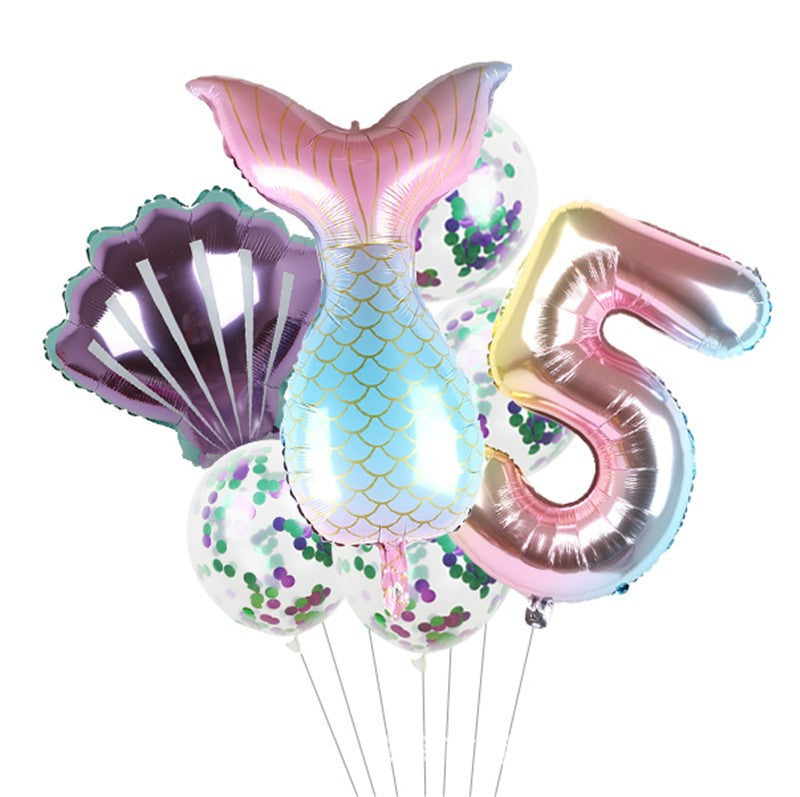 Mermaid Tail Foil Balloon Set Birthday Party Decoration 7Pcs 4
