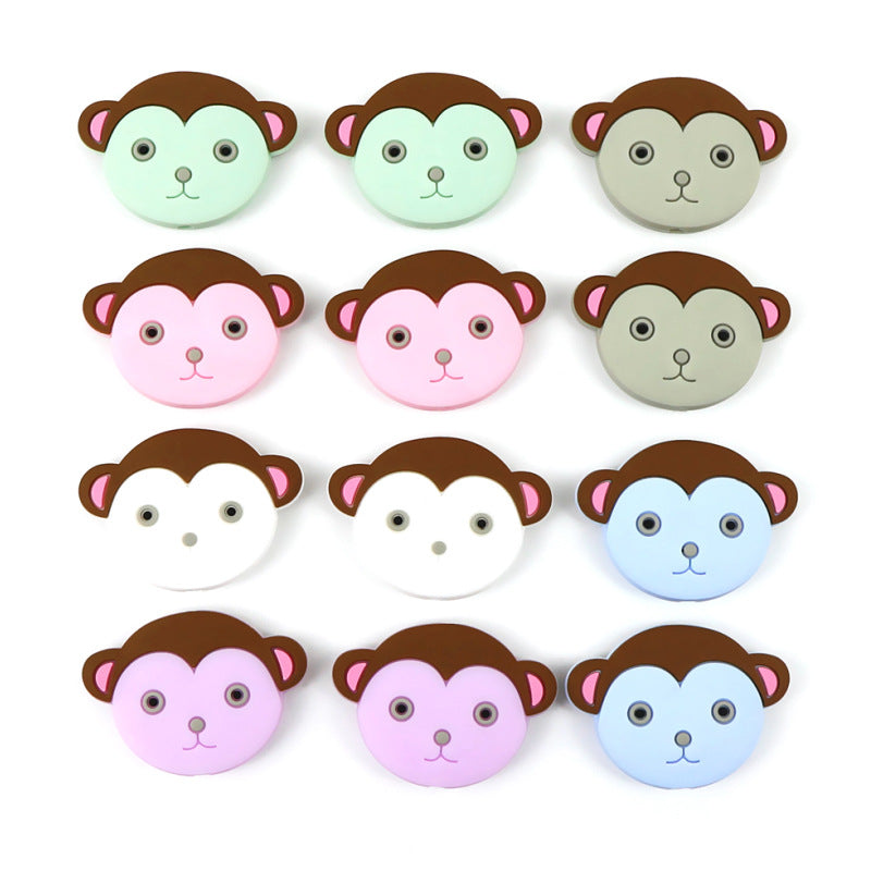 Silicone Focal Beads Cartoon Monkey Face Rounded Shape 4
