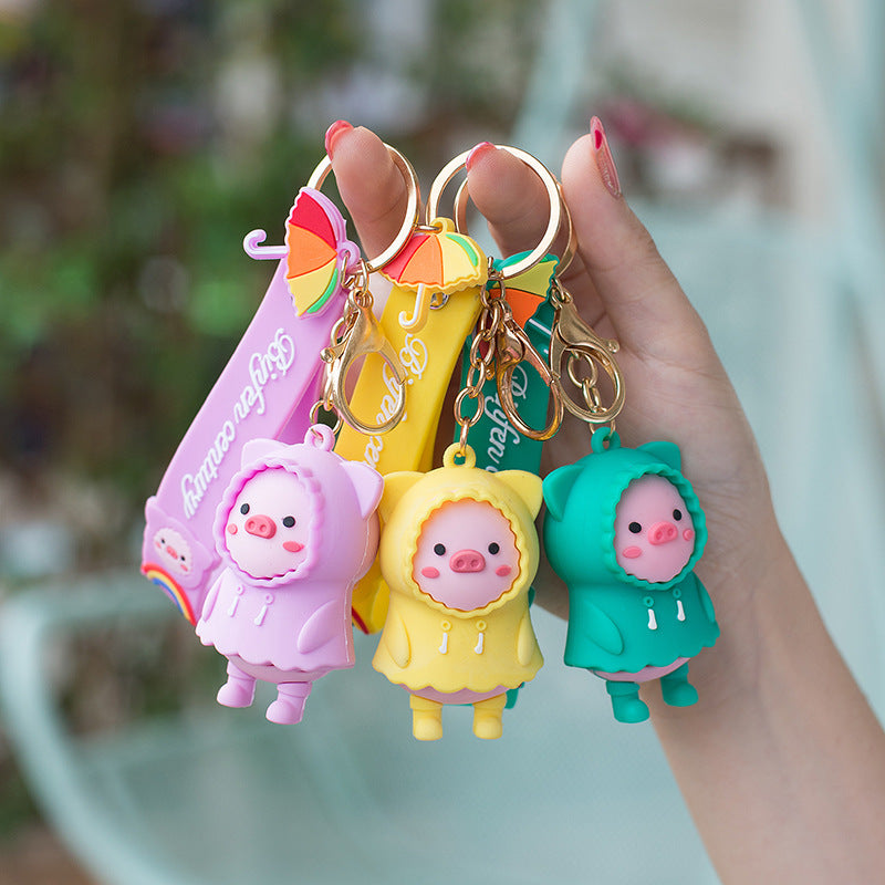 Piglet PVC Keychain Cute Full Raincoat Pig Charm 2