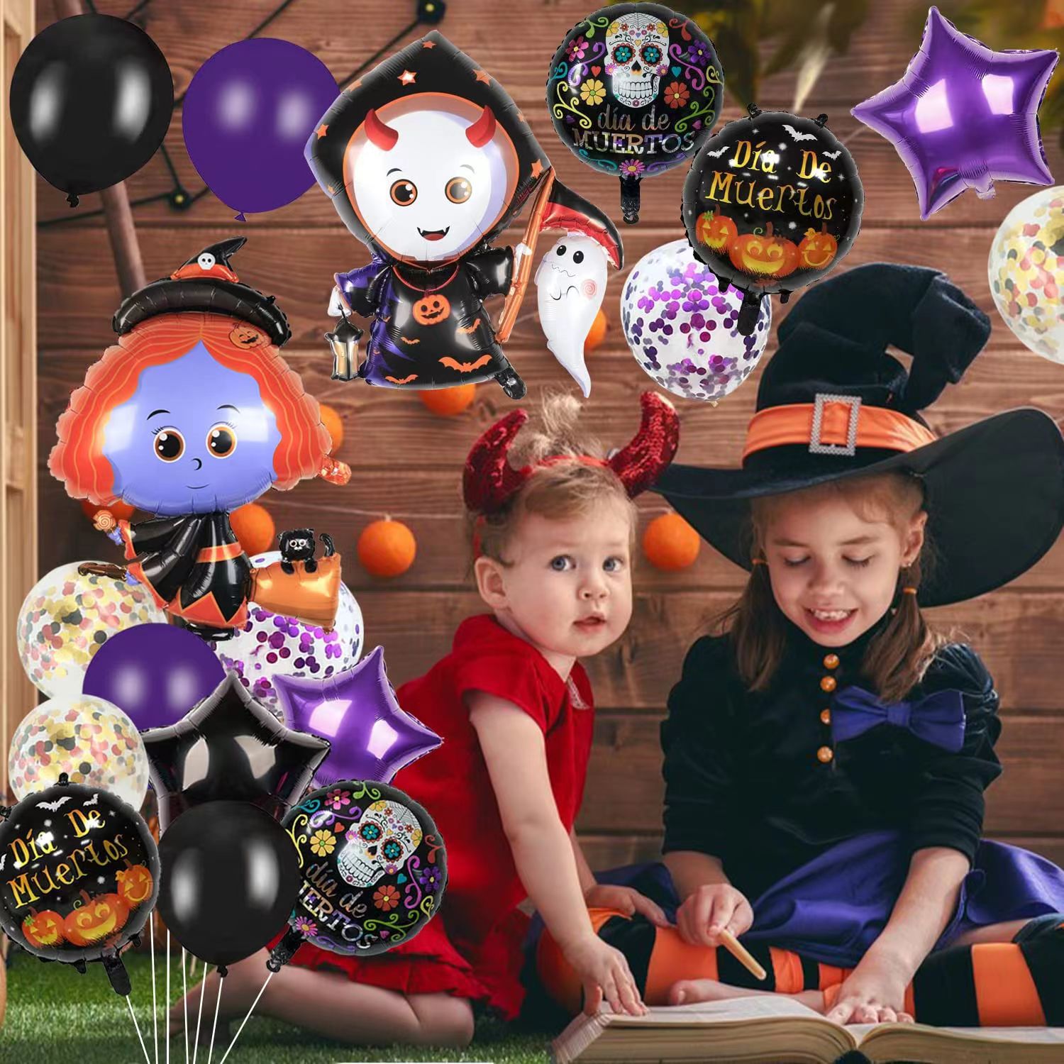 Halloween Witch and Little Ghost Foil Balloon Set Party Decoration 4