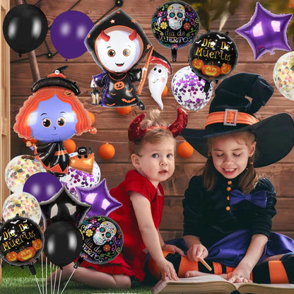 Halloween Witch and Little Ghost Foil Balloon Set Party Decoration 4