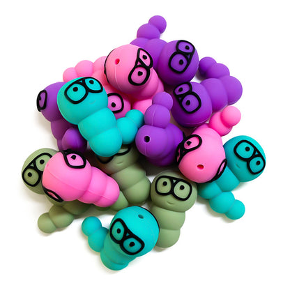 20Pcs Silicone 3D Focal Beads Cute Caterpillar Wearing Glasses 4