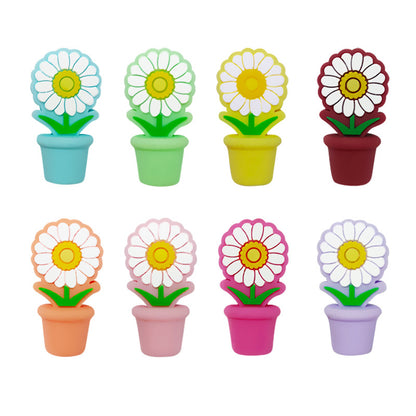 20Pcs 3D Silicone Focal Beads Potted Daisy With Flower Pot 5