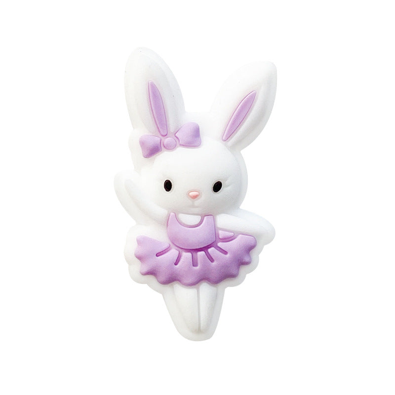 20pcs Silicone Focal Beads Bunny Wearing Dress and Bow 6