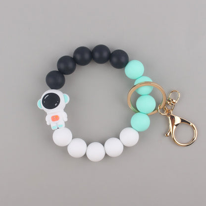 Astronaut Silicone Bead Wristlet Keychain with Key Ring 7
