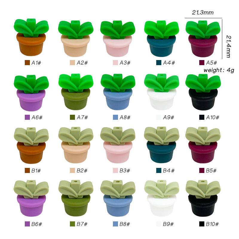 20Pcs Silicone 3D Focal Beads Flowerpot Grass With Leaf Detail 4