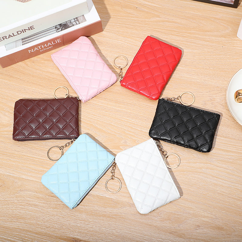 Plaid PU Leather Keychain Wallet Compact Zipper Design 3