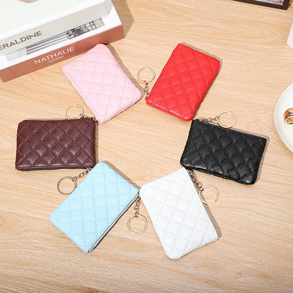 Plaid PU Leather Keychain Wallet Compact Zipper Design 3
