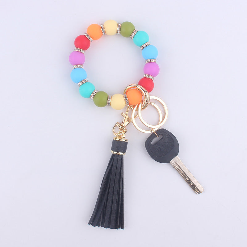 Tassel Silicone Bead Wristlet Keychain with Spacer Beads 9