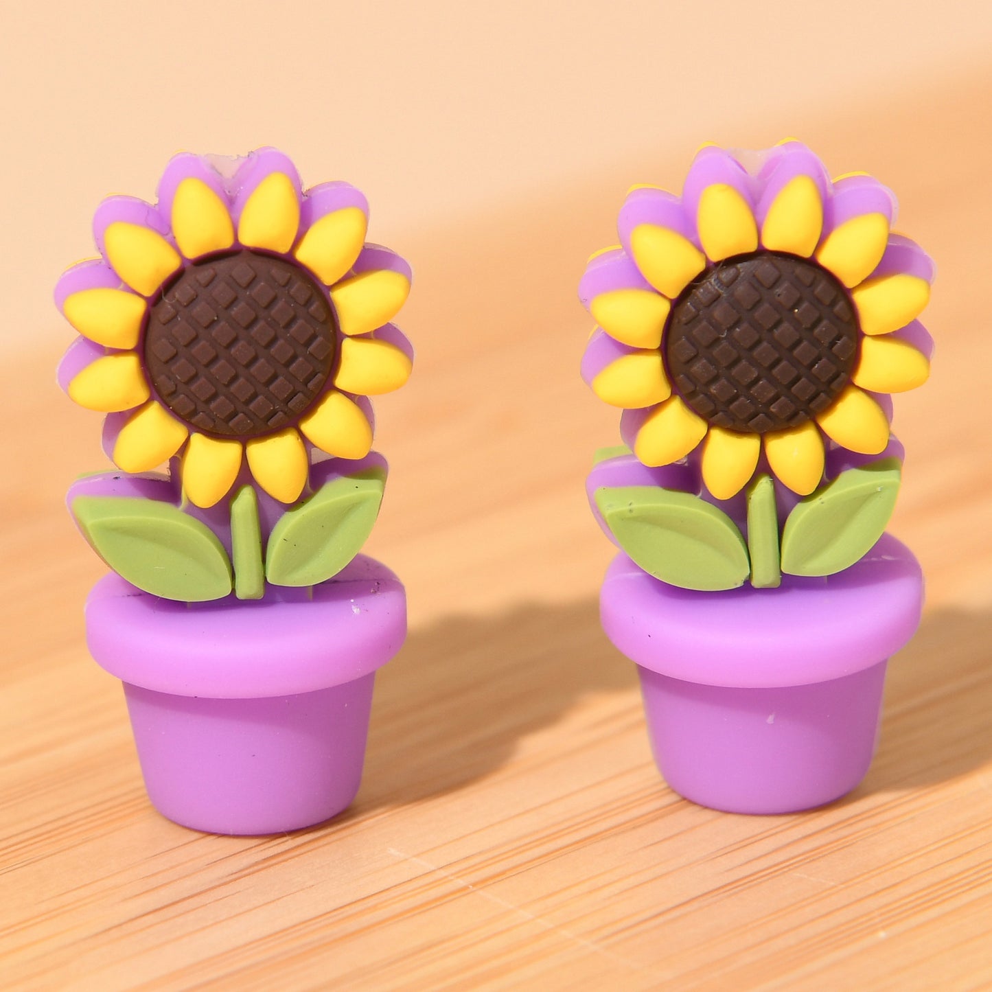 20pcs Silicone Focal Beads Flower Pot Sunflower Yellow White Flower Design 10